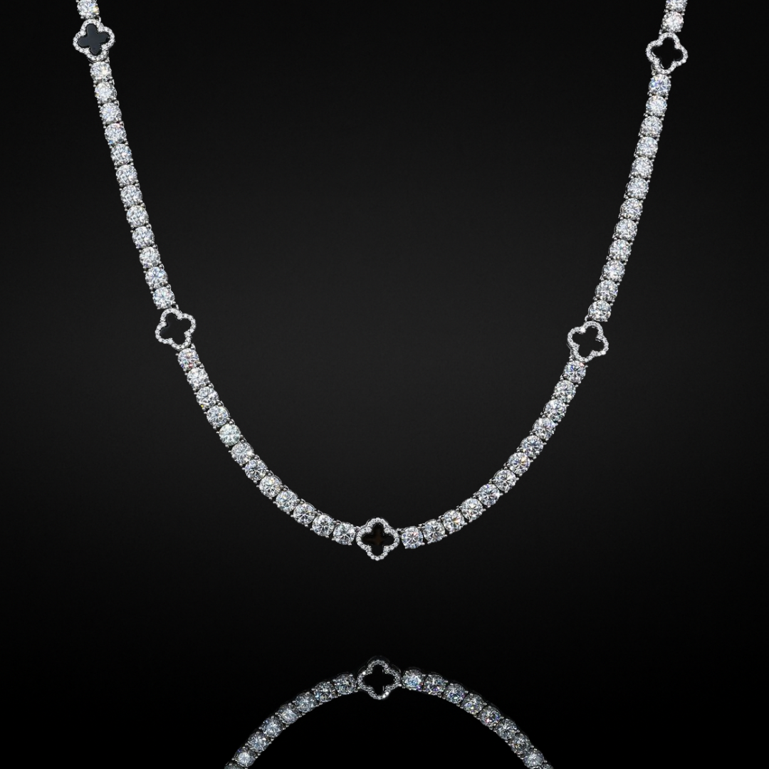 MOISSANITE BLACK CLOVER TENNIS CHAIN - WHITE GOLD
