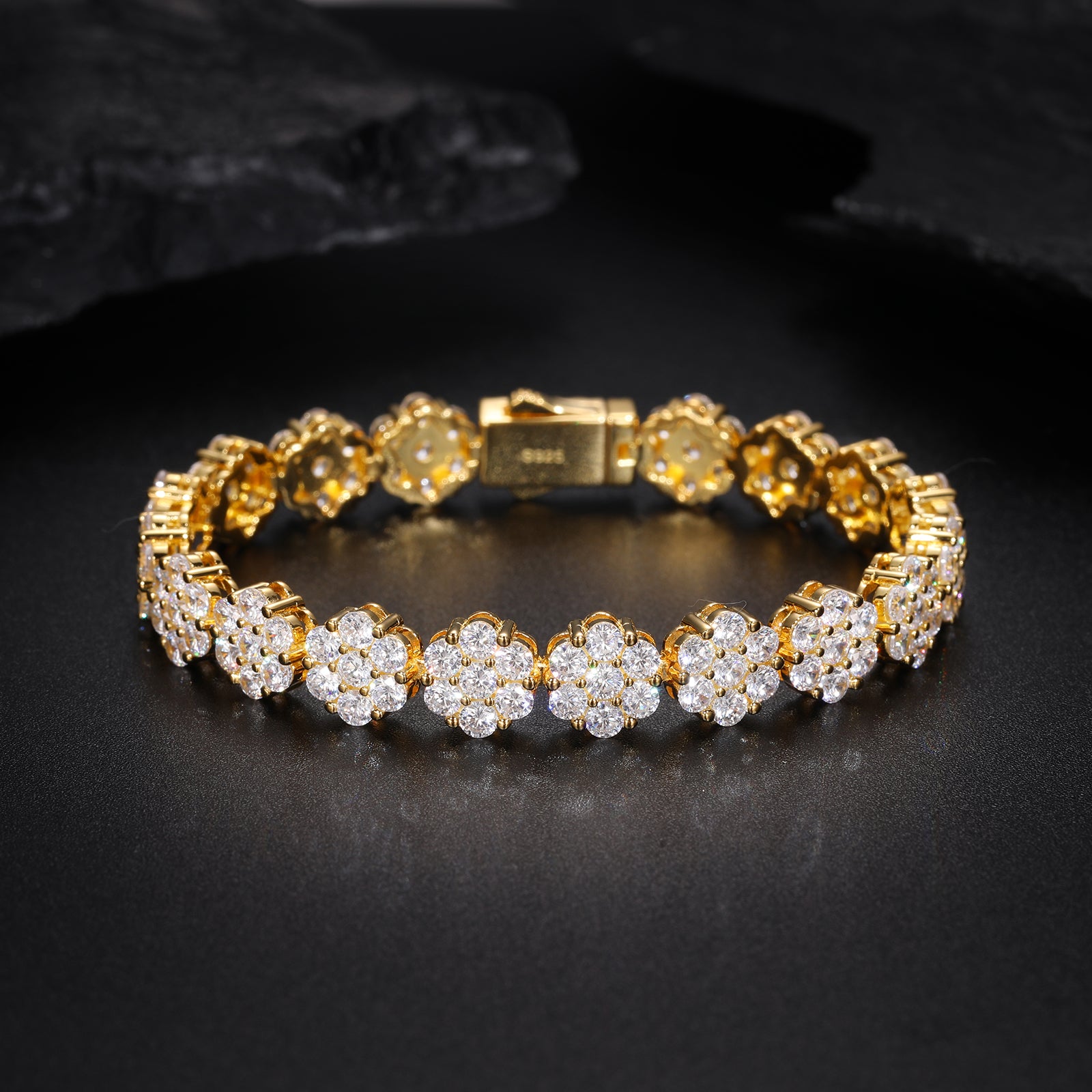 MOISSANITE CLUSTER FLOWER BRACELET - WHITE GOLD 9MM
