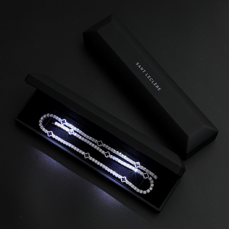 MOISSANITE BLACK CLOVER TENNIS CHAIN - WHITE GOLD - Sant Leclère