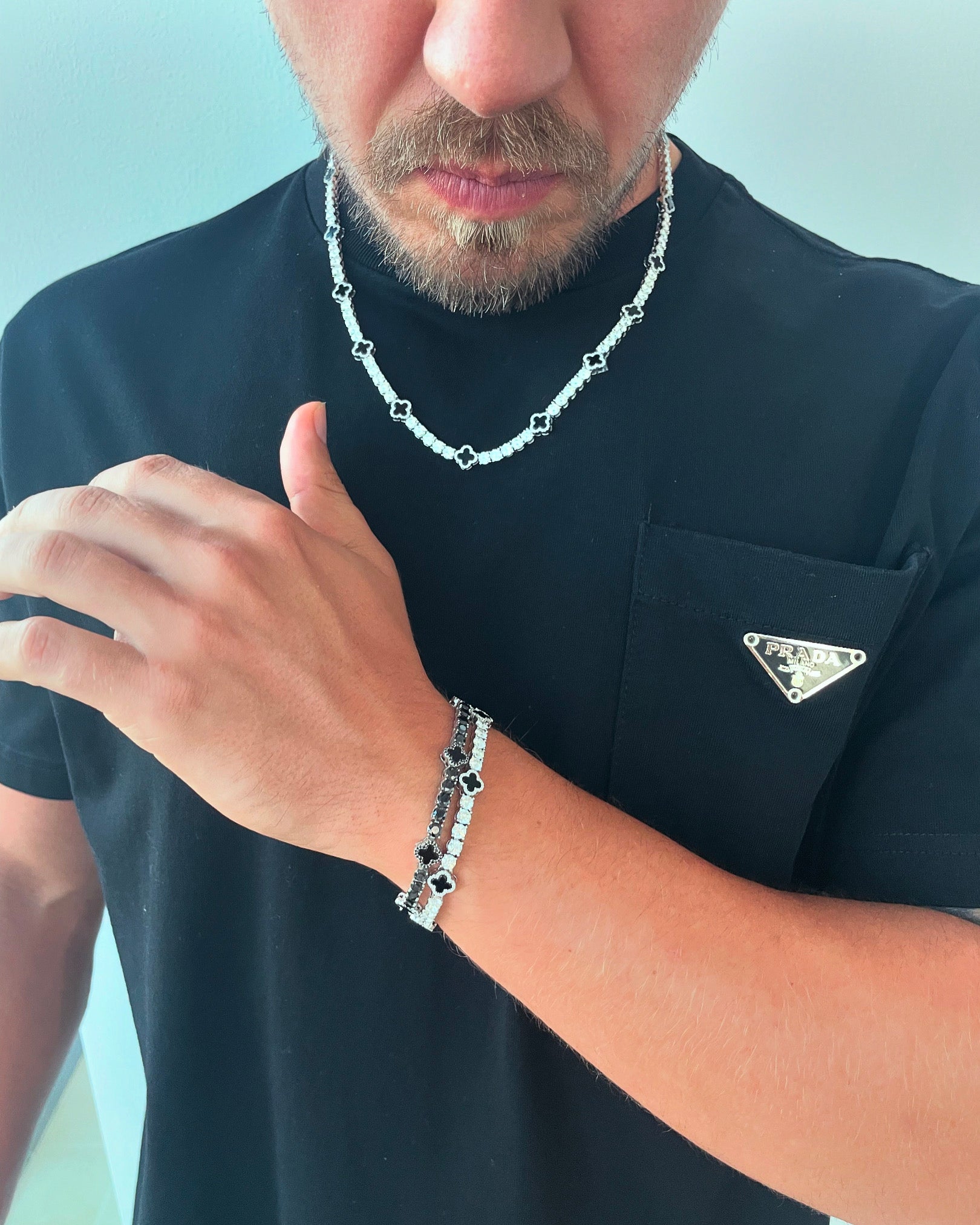 MOISSANITE BLACK CLOVER TENNIS BRACELET - WHITE GOLD 4MM - Sant Leclère