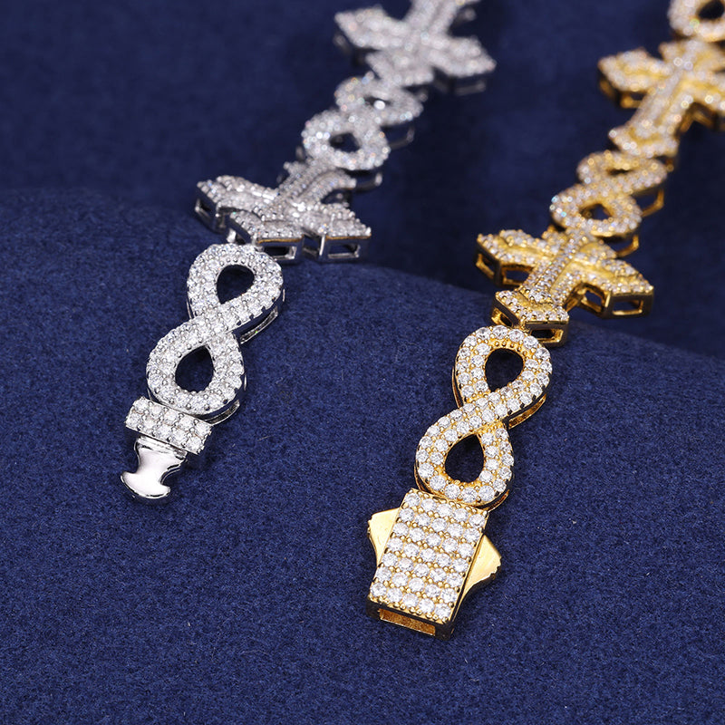 MOISSANITE DUALS CROSS BRACELET - WHITE GOLD