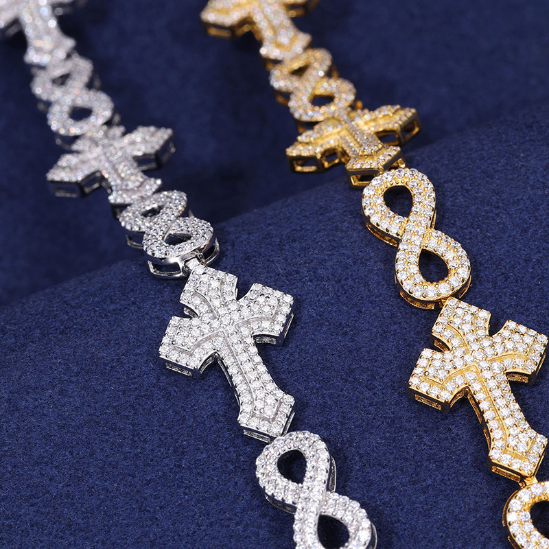 MOISSANITE DUALS CROSS BRACELET - WHITE GOLD