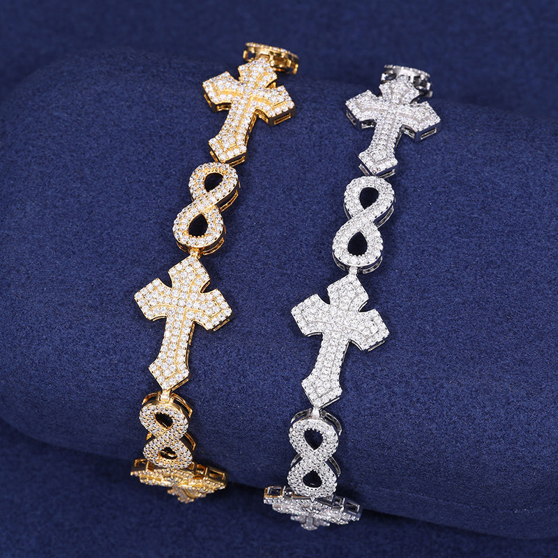 MOISSANITE DUALS CROSS BRACELET - WHITE GOLD