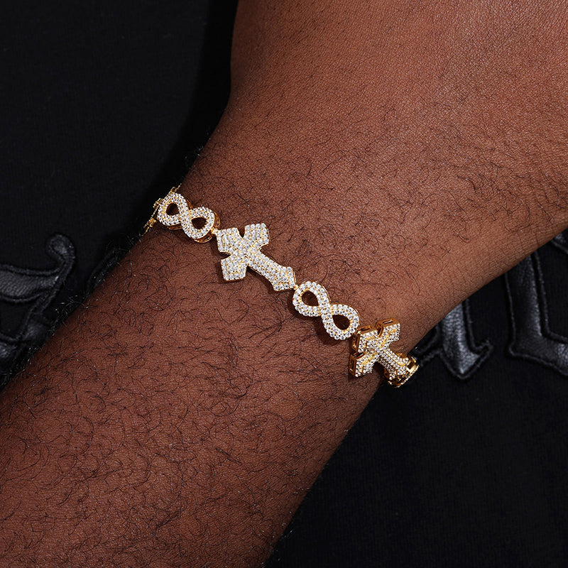 MOISSANITE DUALS CROSS BRACELET - WHITE GOLD