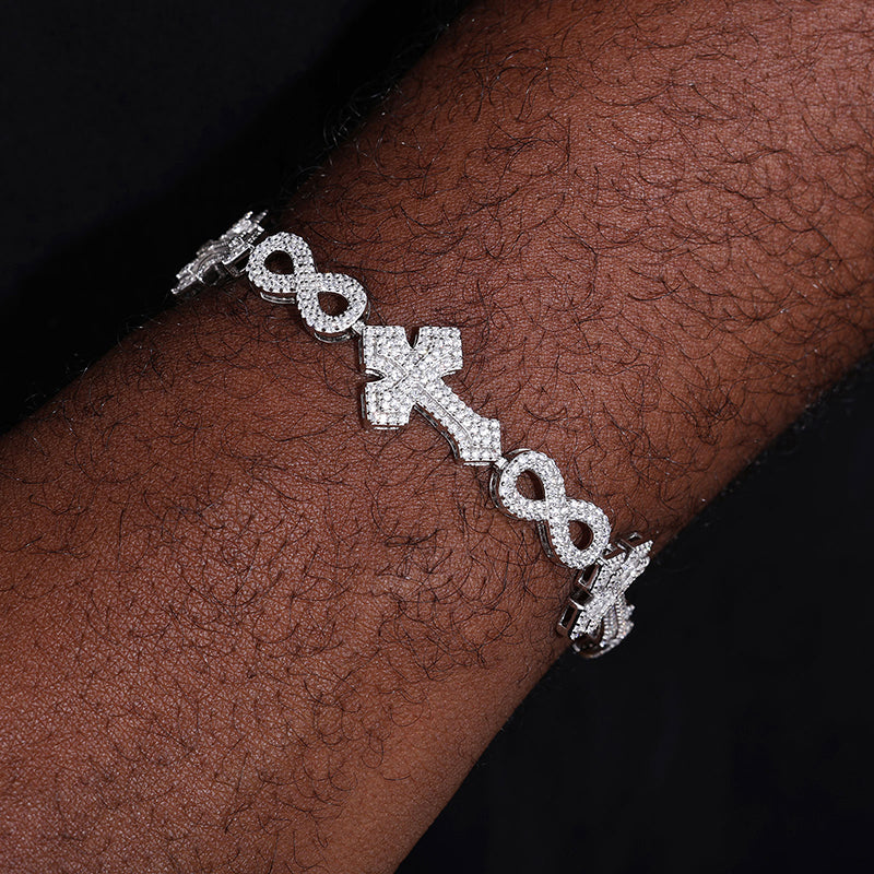 MOISSANITE DUALS CROSS BRACELET - WHITE GOLD
