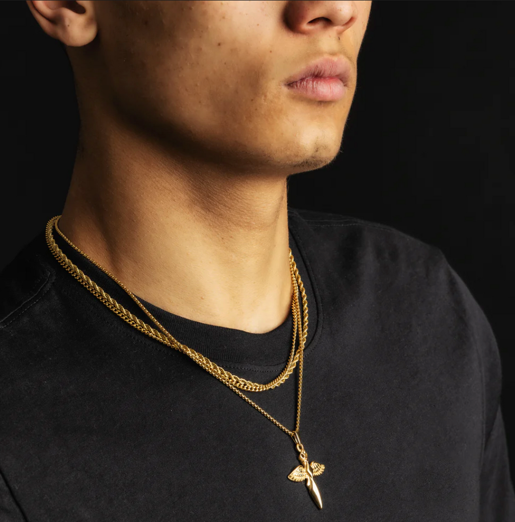 Mens gold chain on sale with angel pendant