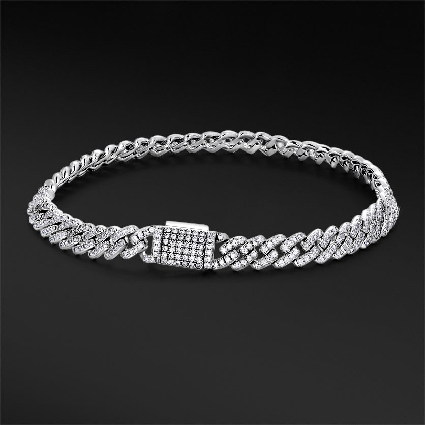 MOISSANITE CUBAN LINK BRACELET - WHITE GOLD 6MM - Sant Leclère