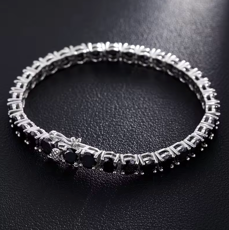 MOISSANITE BLACK DIAMOND TENNIS BRACELET - WHITE GOLD 4MM - Sant Leclère