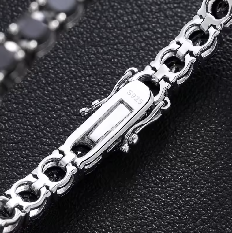 MOISSANITE BLACK DIAMOND TENNIS BRACELET - WHITE GOLD 4MM - Sant Leclère