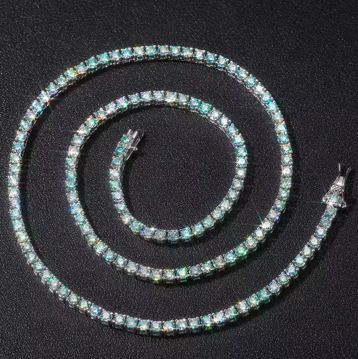 MOISSANITE AQUAMARINE TENNIS CHAIN - 4MM WHITE GOLD - Sant Leclère