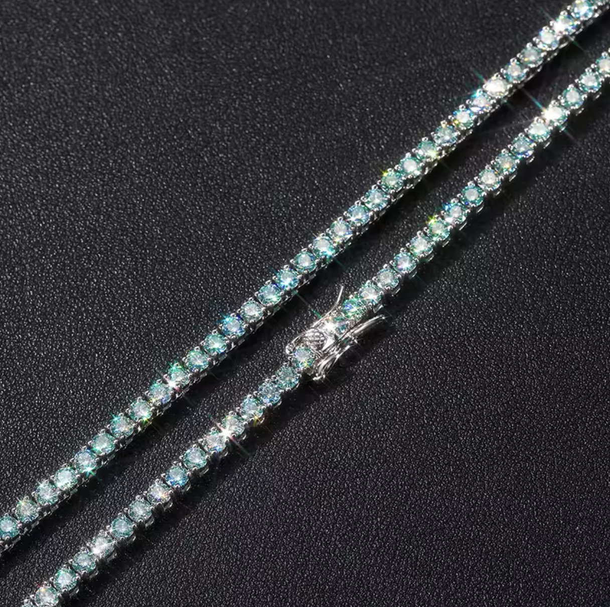 MOISSANITE AQUAMARINE TENNIS CHAIN - 4MM WHITE GOLD - Sant Leclère
