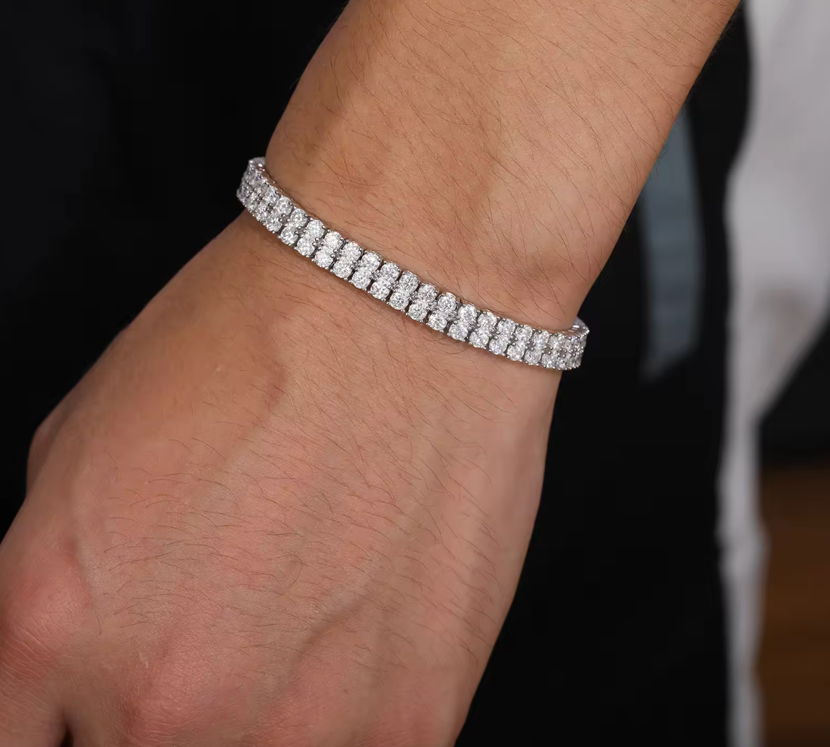 MOISSANITE DIAMOND CLUSTER TENNIS BRACELET - WHITE GOLD - Sant Leclère