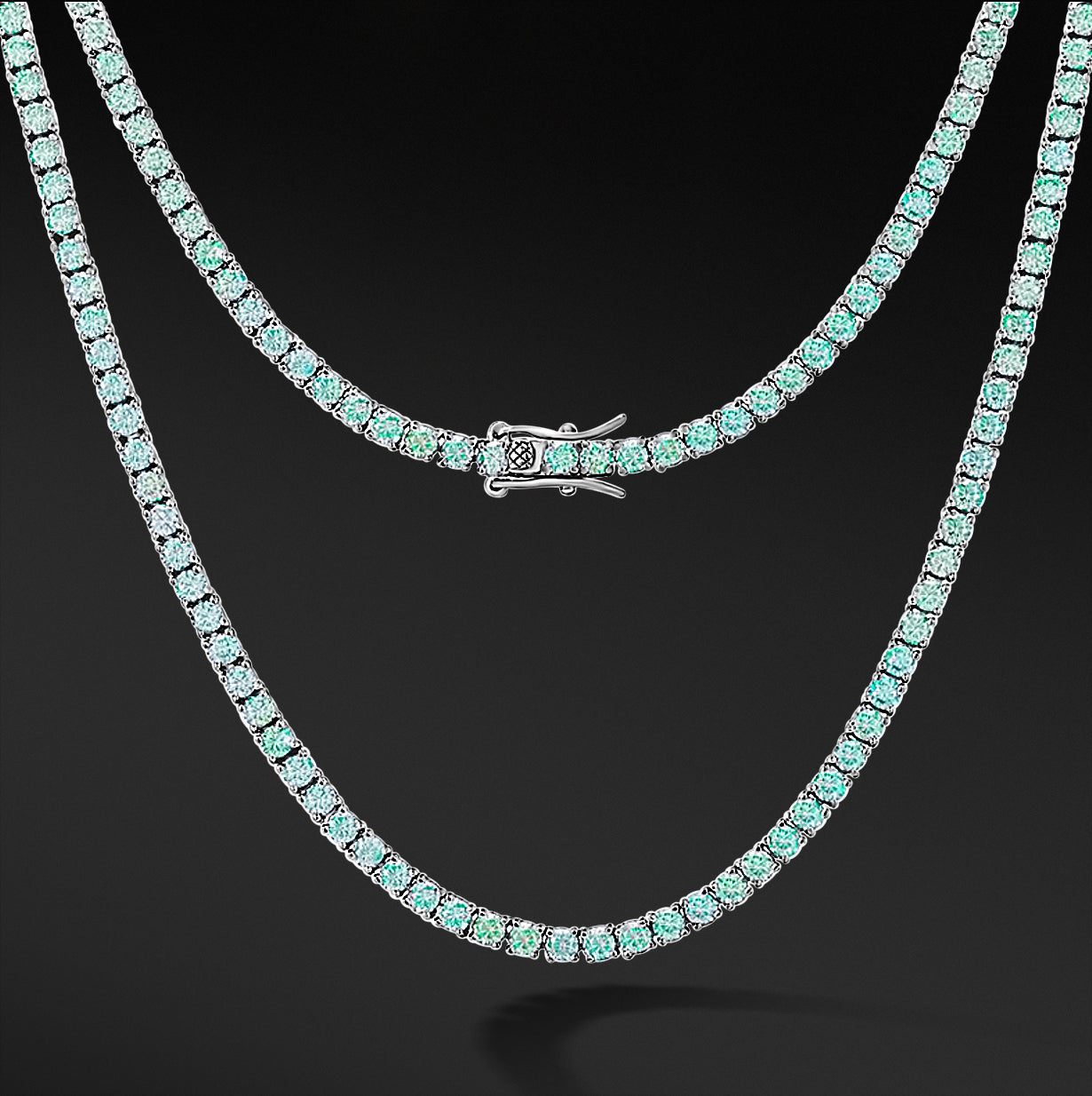 MOISSANITE AQUAMARINE TENNIS CHAIN - 4MM WHITE GOLD - Sant Leclère