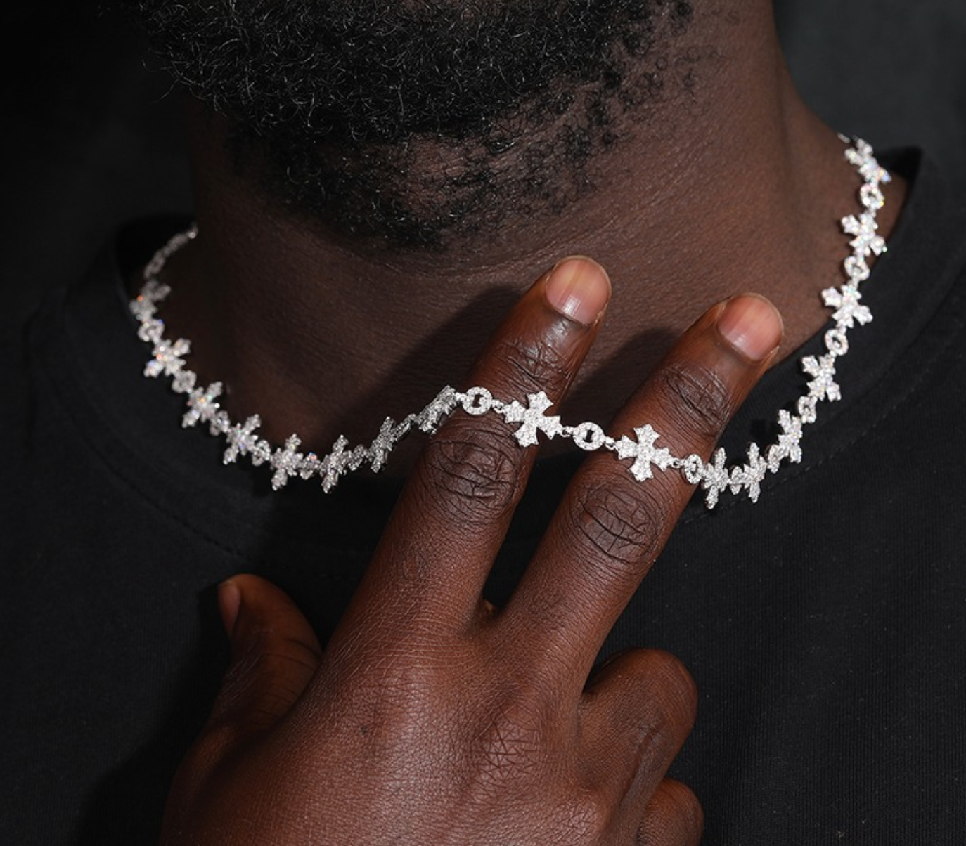 MOISSANITE CROSS LINK CHAIN - WHITE GOLD 12MM - Sant Leclère