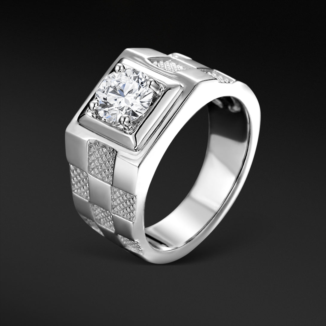 MOISSANITE CHECKERED RING - WHITE GOLD - Sant Leclère