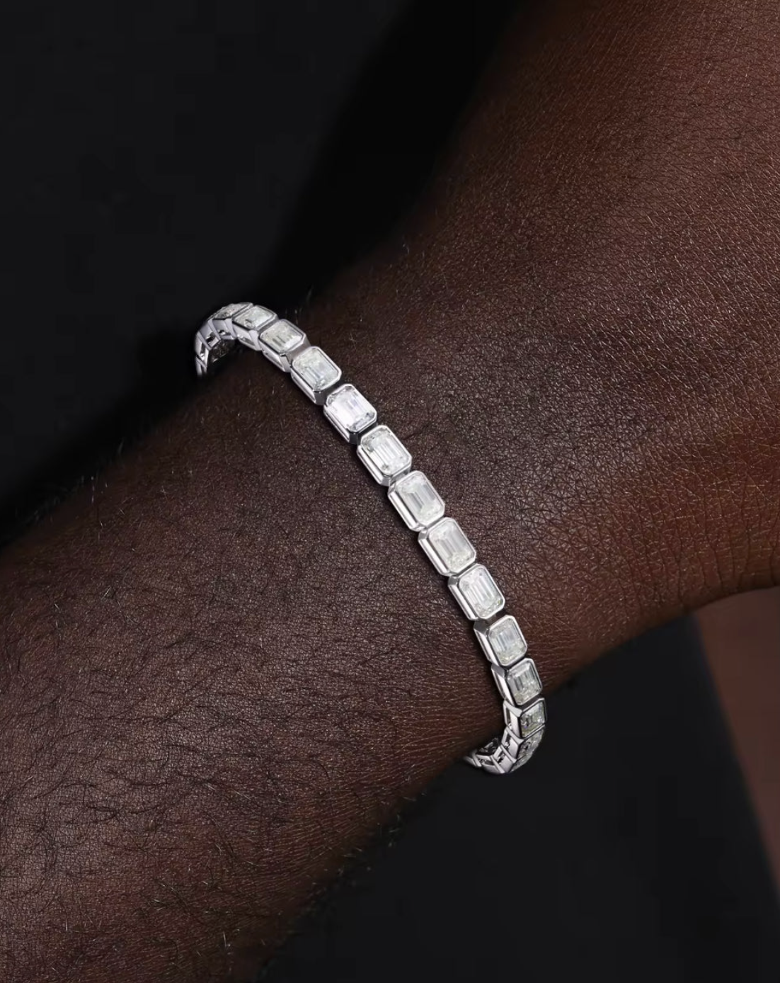 MOISSANITE BIG BAGUETTES BRACELET - WHITE GOLD - Sant Leclère