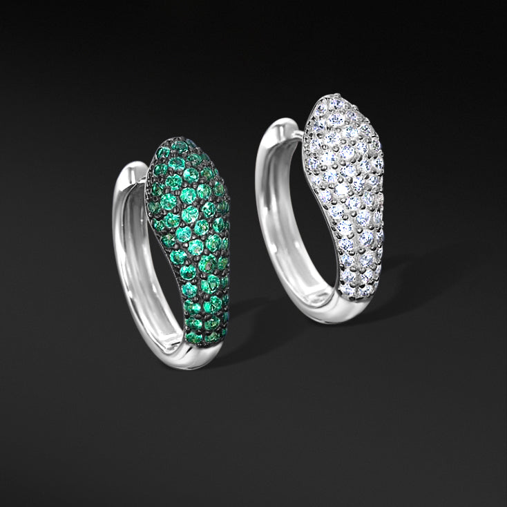 MOISSANITE SNAKE TWINS EARRINGS - GREEN / WHITE GOLD - Sant Leclère