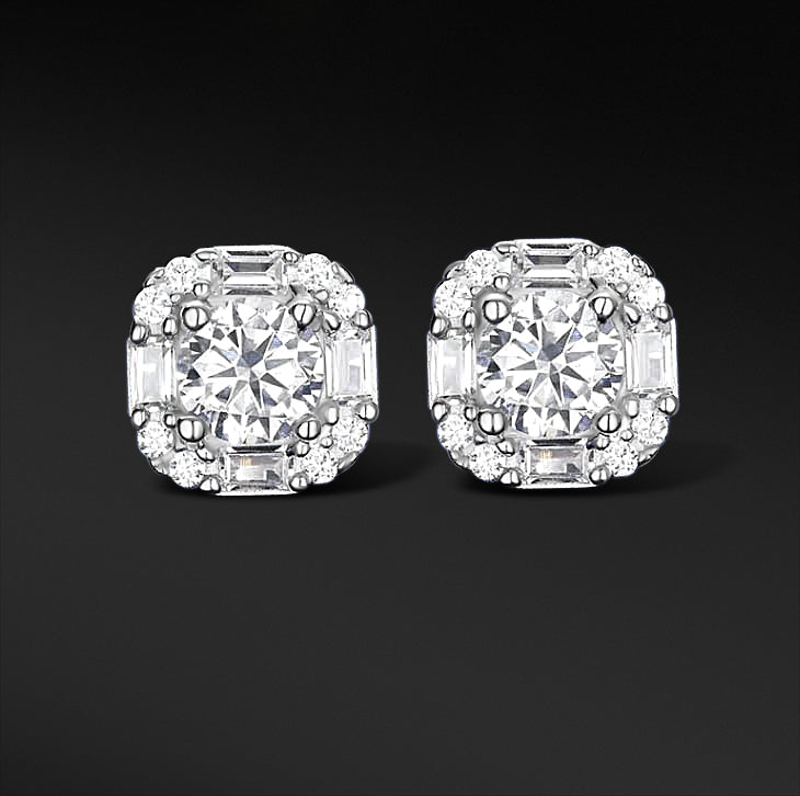 MOISSANITE GEOMETRIC STUD EARRINGS - WHITE GOLD - Sant Leclère