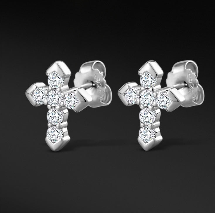 MOISSANITE CROSS EARRINGS - WHITE GOLD - Sant Leclère