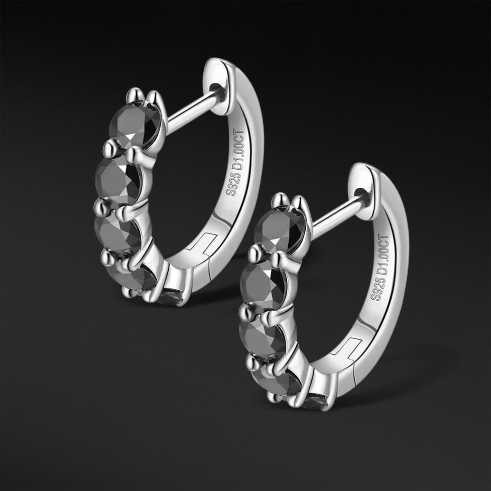 BLACK MOISSANITE CUFF HOOP EARRINGS - WHITE GOLD - Sant Leclère