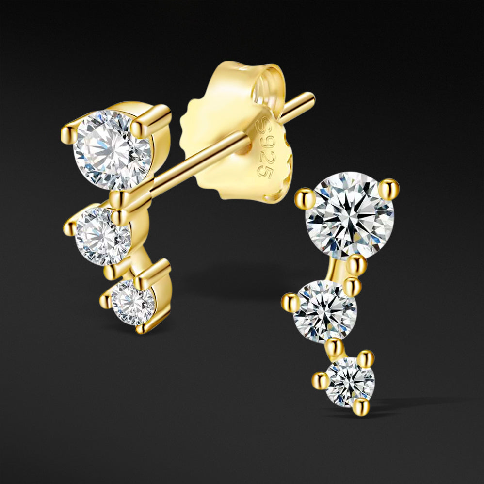 MOISSANITE 3 STUDS EARRINGS - GOLD - Sant Leclère