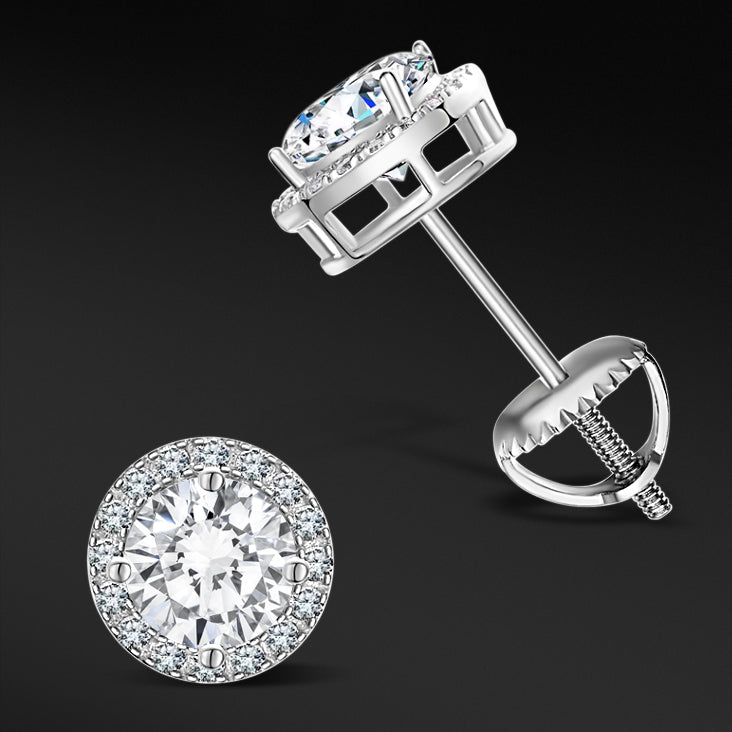 MOISSANITE DIAMOND HALO STUD EARRINGS - WHITE GOLD - Sant Leclère