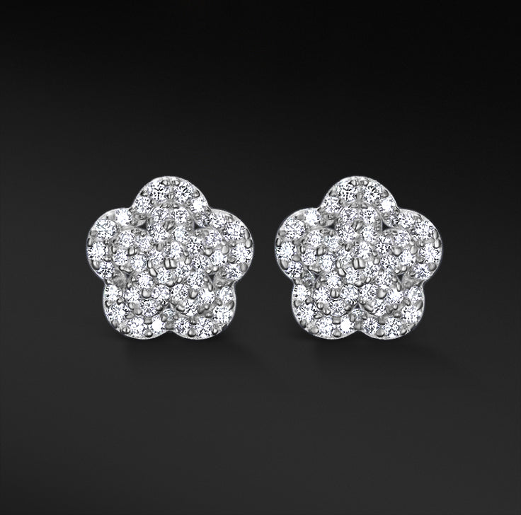 MOISSANITE LOTUS STUD EARRINGS - WHITE GOLD - Sant Leclère