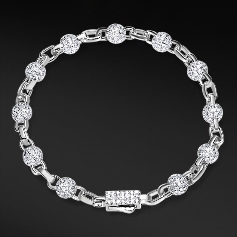 MOISSANITE BALL LINK BRACELET - WHITE GOLD 5MM - Sant Leclère