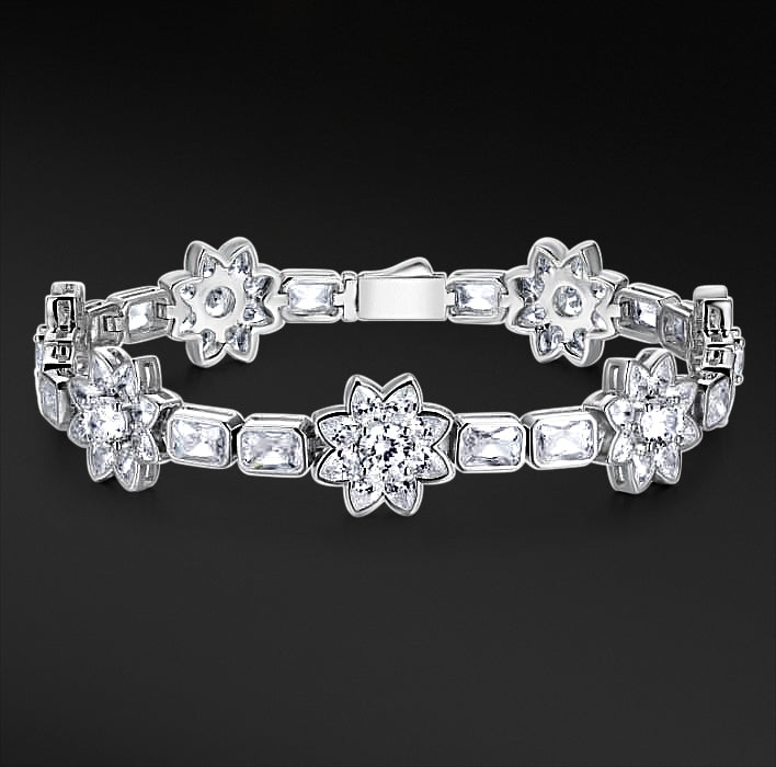 MOISSANITE CLEAR FLOWER TENNIS BRACELET - WHITE GOLD 6MM - Sant Leclère