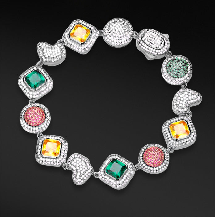 MOISSANITE GEMSTONE AFRICA BRACELET - WHITE GOLD 14MM - Sant Leclère