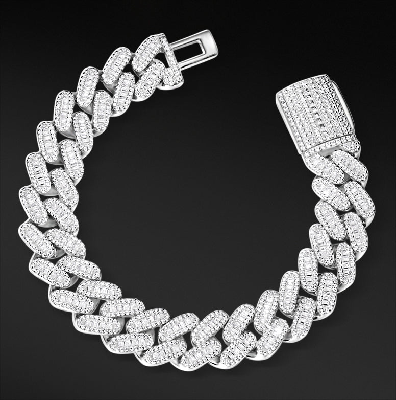 MOISSANITE PRONG CUBAN LINK - WHITE GOLD 12MM - Sant Leclère