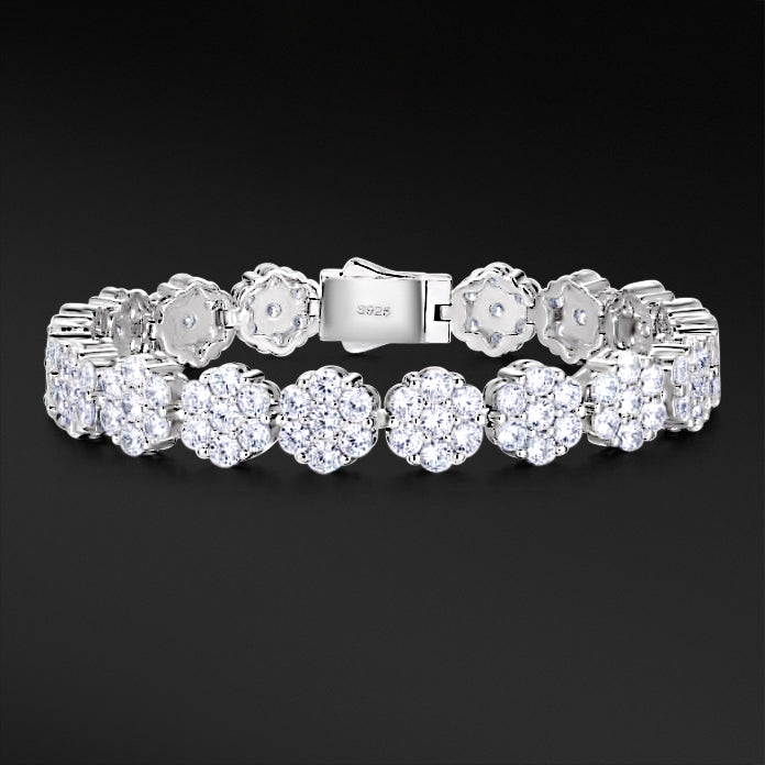 MOISSANITE CLUSTER FLOWER BRACELET - WHITE GOLD 9MM - Sant Leclère