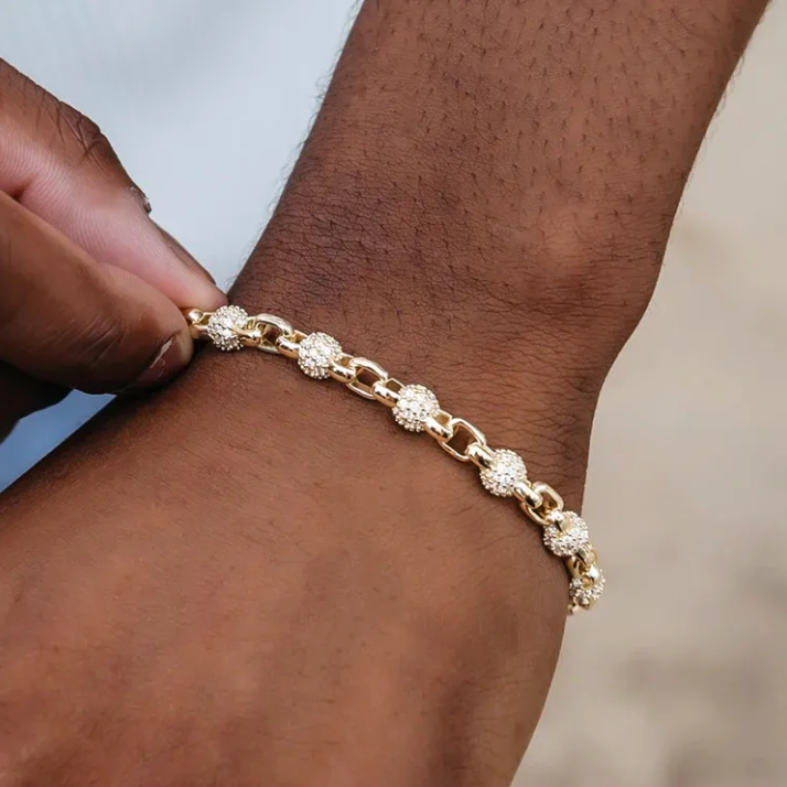 MOISSANITE BALL LINK BRACELET - WHITE GOLD 5MM - Sant Leclère