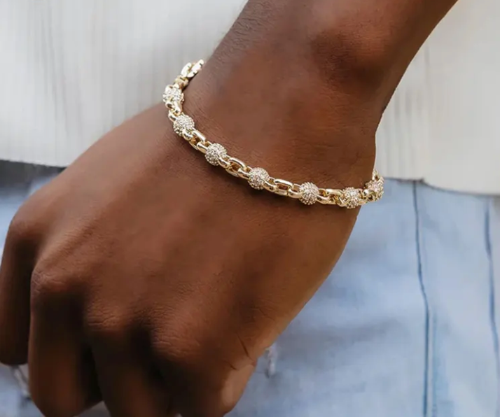 MOISSANITE BALL LINK BRACELET - WHITE GOLD 5MM - Sant Leclère