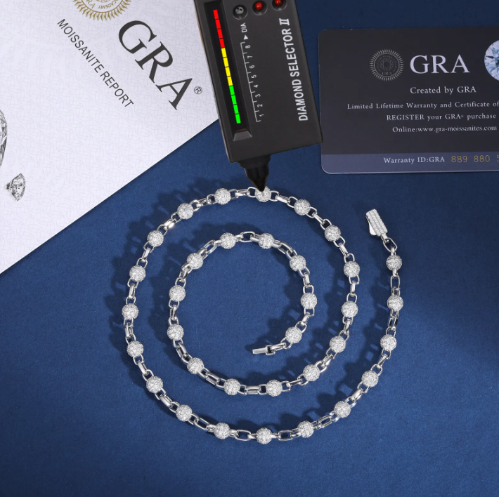 MOISSANITE BALL LINK BRACELET - WHITE GOLD 5MM - Sant Leclère