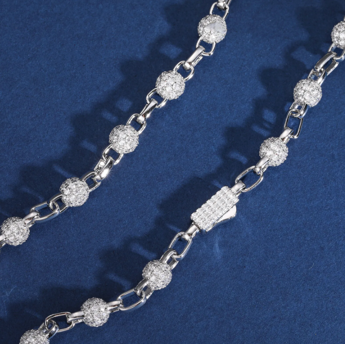 MOISSANITE BALL LINK BRACELET - WHITE GOLD 5MM - Sant Leclère