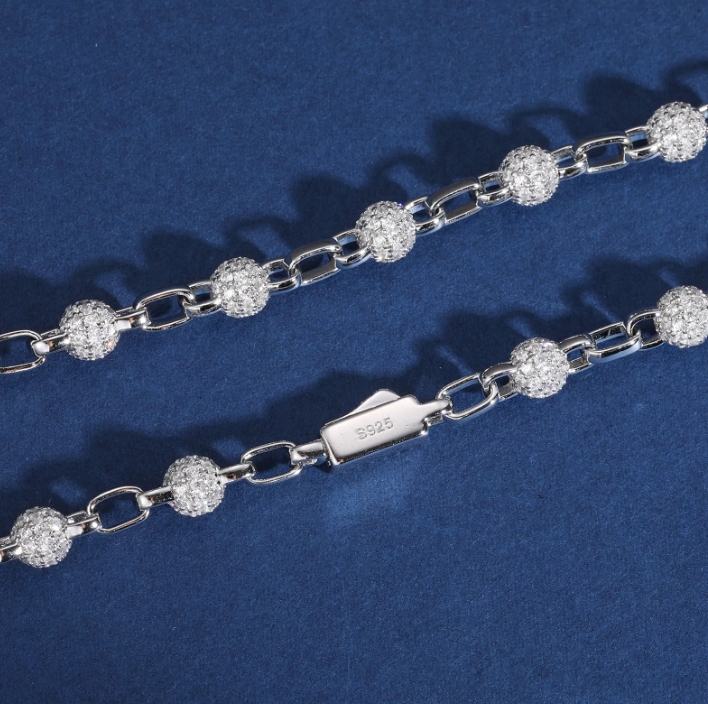 MOISSANITE BALL LINK BRACELET - WHITE GOLD 5MM - Sant Leclère