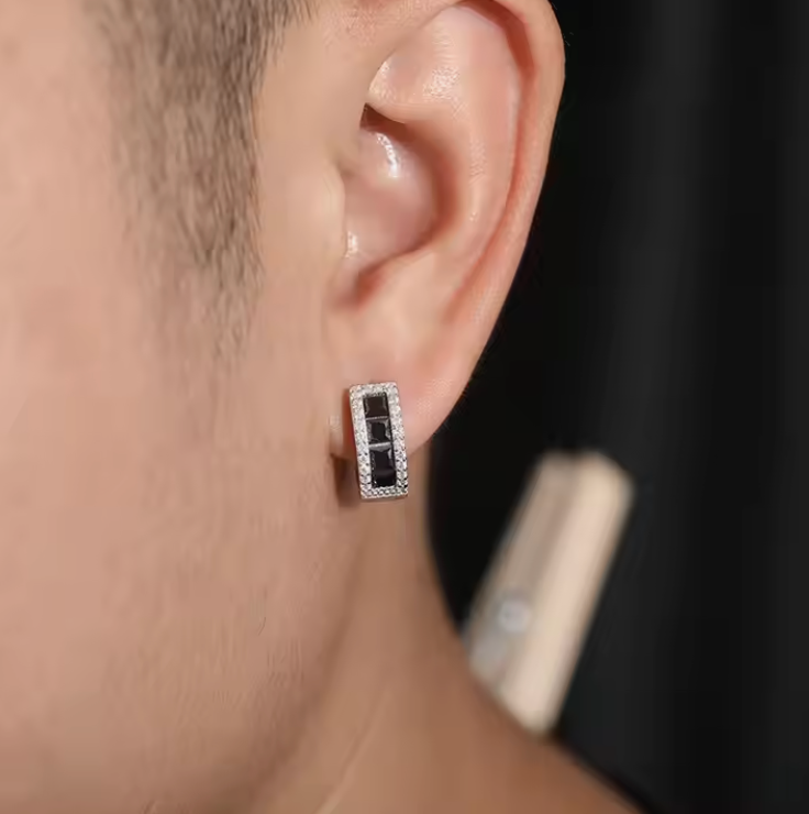 BLACK MOISSANITE HOOP EARRINGS - WHITE GOLD - Sant Leclère