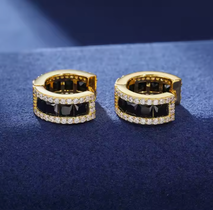 BLACK MOISSANITE HOOP EARRINGS - WHITE GOLD - Sant Leclère