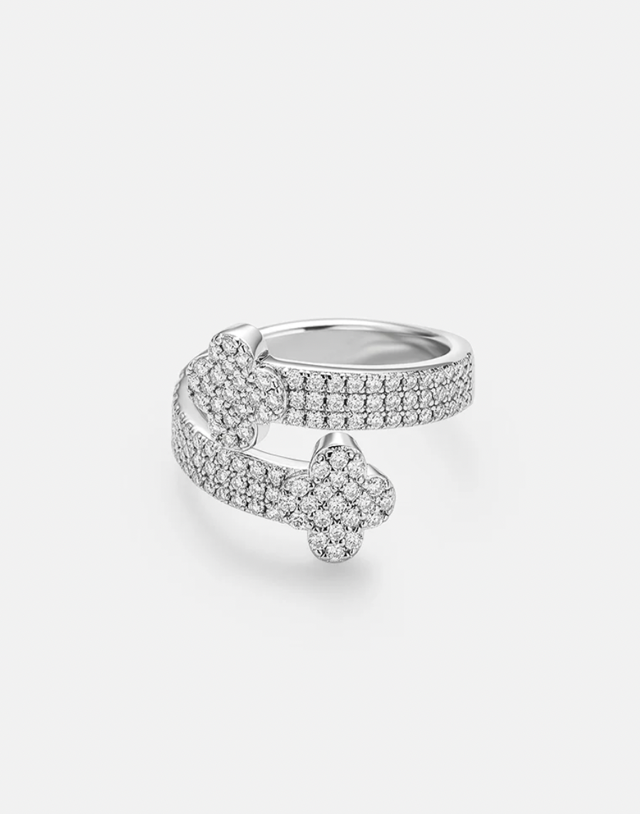 MOISSANITE HUGGING CLOVER RING - SILVER