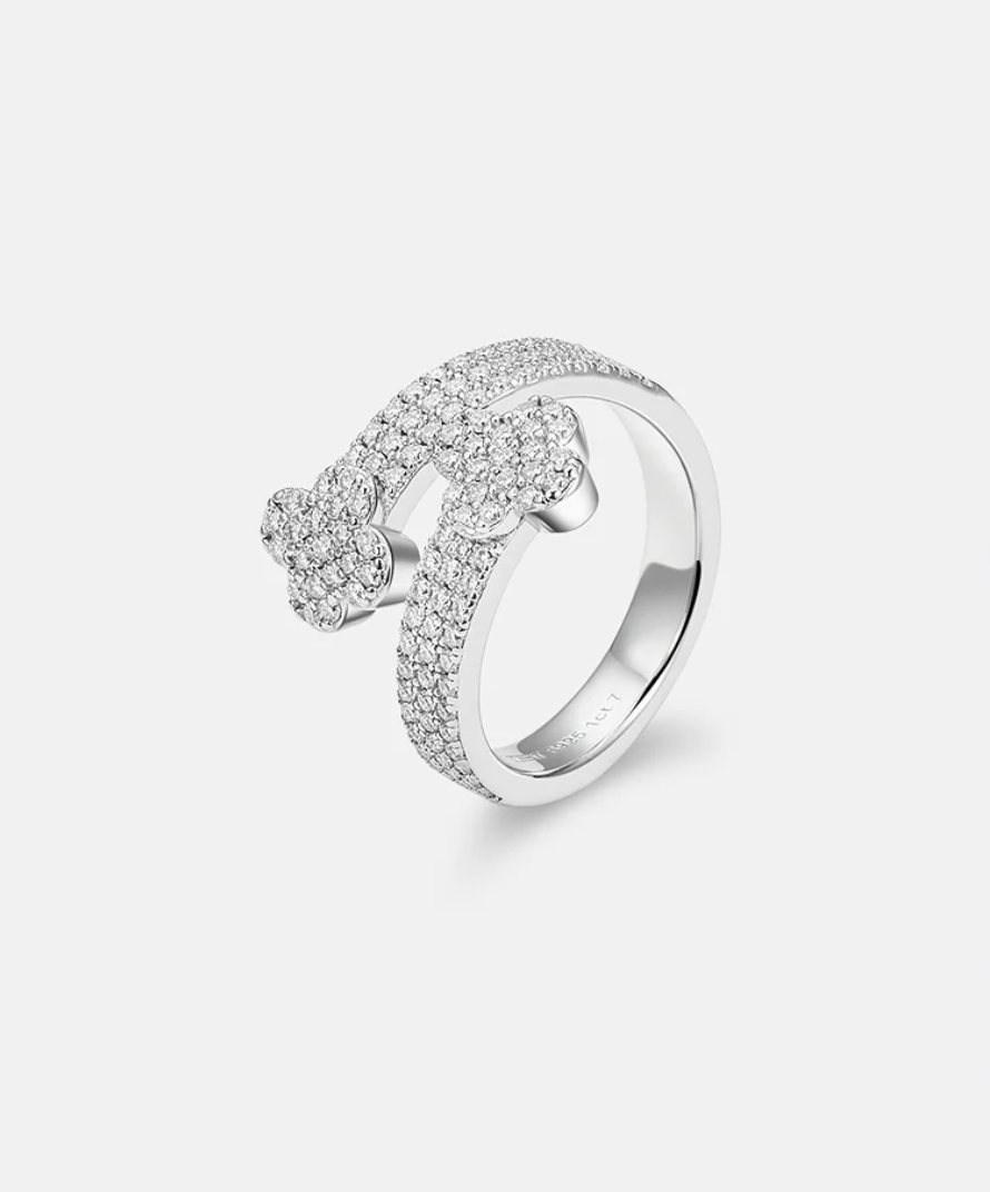 MOISSANITE HUGGING CLOVER RING - SILVER