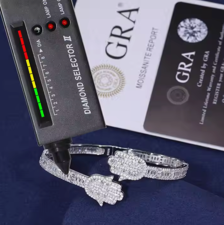 MOISSANITE HAMSA BANGLE BRACELET
