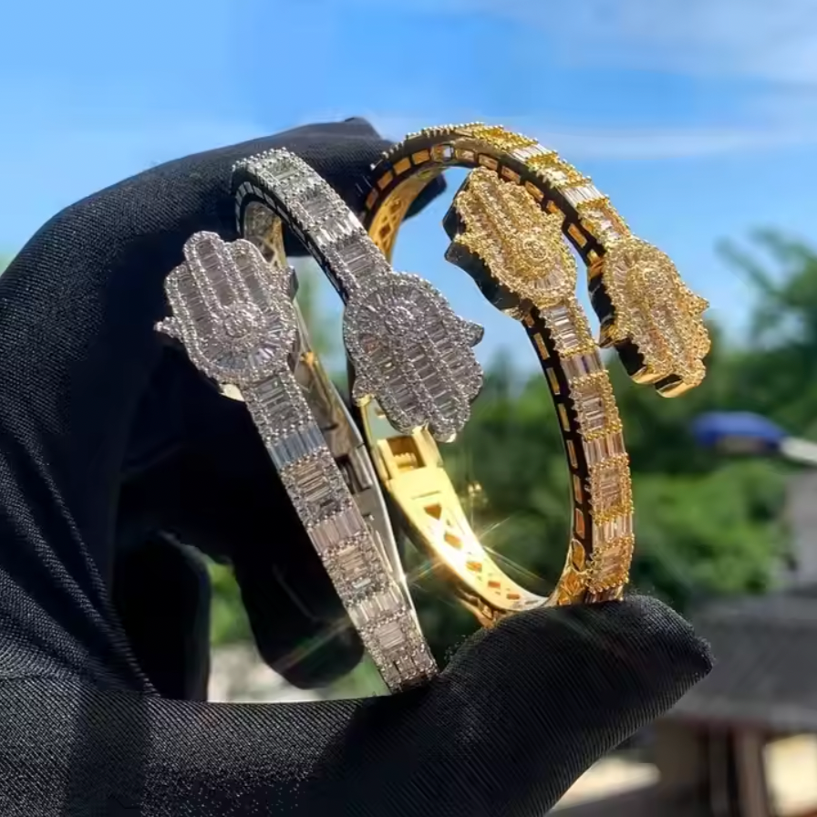 MOISSANITE HAMSA BANGLE BRACELET
