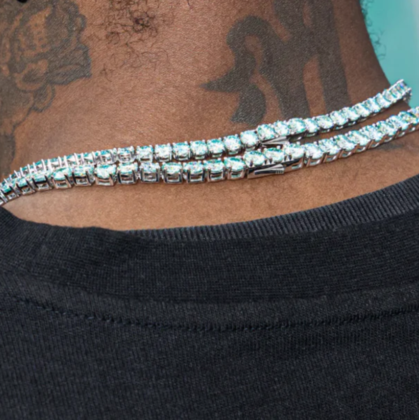 MOISSANITE AQUAMARINE TENNIS CHAIN - 4MM