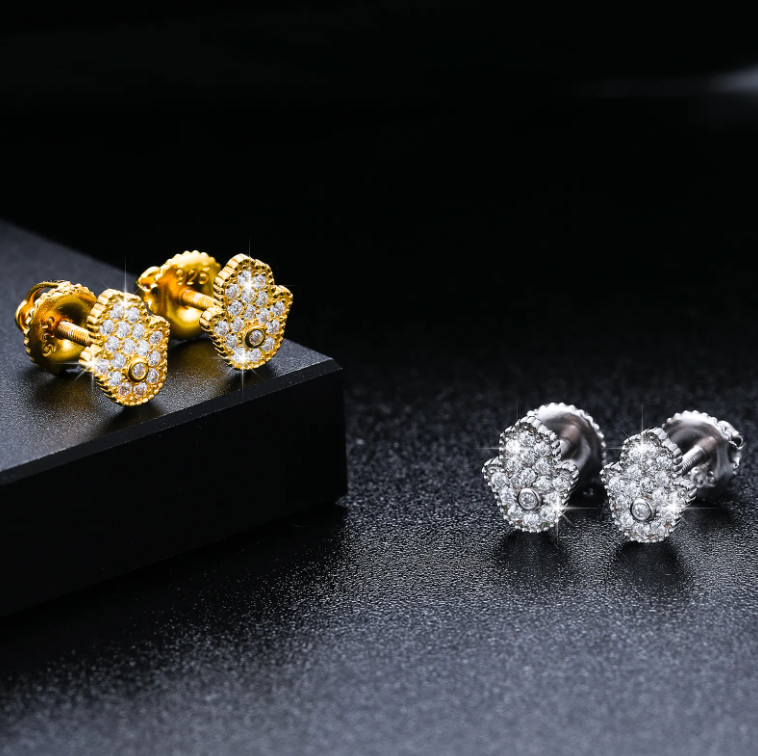 MOISSANITE HAMSA EARRINGS - GOLD - Sant Leclère