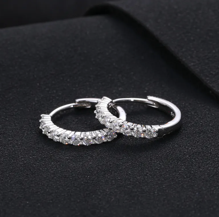 MOISSANITE CUFF HOOP EARRINGS - WHITE GOLD - Sant Leclère