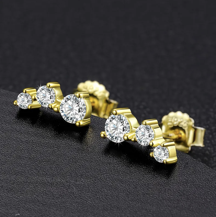 MOISSANITE 3 STUDS EARRINGS - GOLD - Sant Leclère