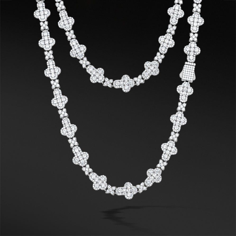 MOISSANITE CROSS FOUR LEAF CLOVER LINK CHAIN - WHITE GOLD 10MM - Sant Leclère