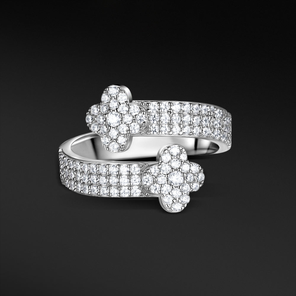 MOISSANITE HUGGING CLOVER RING - SILVER - Sant Leclère