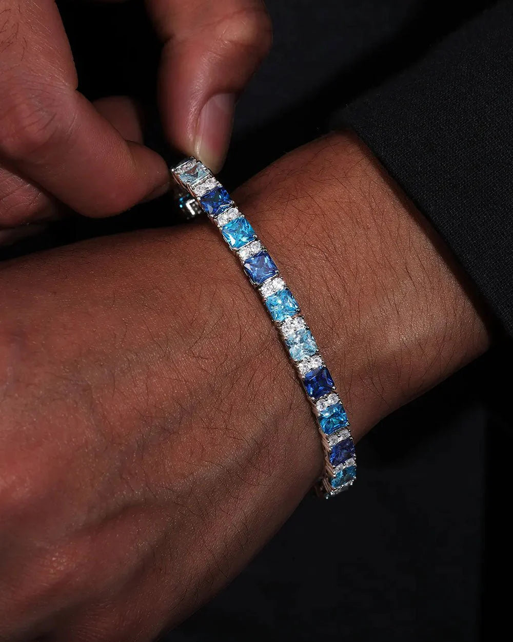 MOISSANITE OCEAN BLUE STONES BRACELET - WHITE GOLD - Sant Leclère